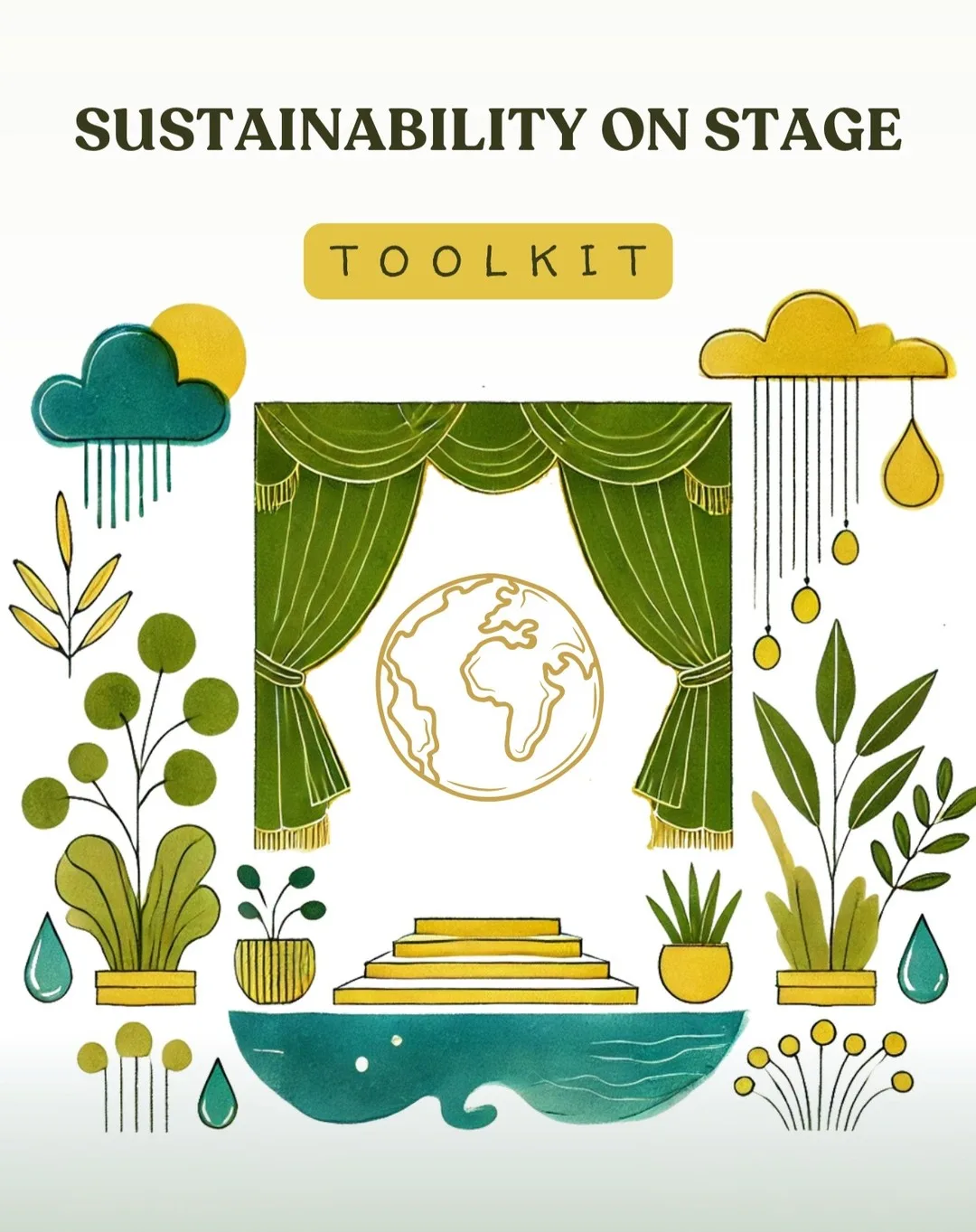 Sahne, dünya ve bitki çizimleriyle Sustainability on Stage araç kitinin kapağı